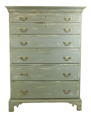 18th Century American Gray Painted Chest with BrassHardware