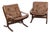 Vintage Siesta Chairs and Ottoman in Cognac Leather and Plywood by Ingmar Relling for Westnofa, 1960s, Set of 3 For Sale