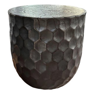 Sculptural Mango Wood Side Table, Espresso Finish Modern Organic For Sale