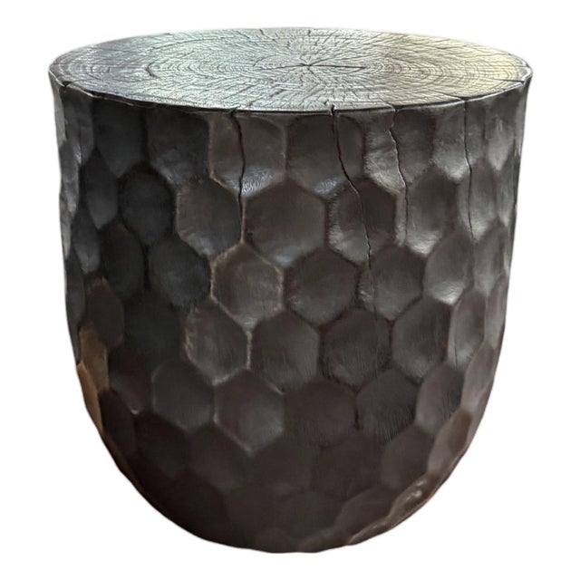 Sculptural Mango Wood Side Table, Espresso Finish Modern Organic For Sale
