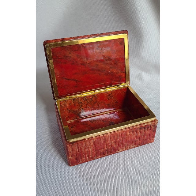 Red Alabaster box with brass detail produced by Italian craftsman Romano Bianchi, 1970s