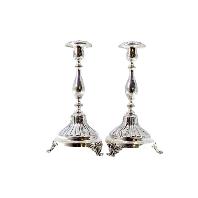 Silver Candlesticks with Turned and Engraved Shafts, Set of 2 For Sale - Image 9 of 9