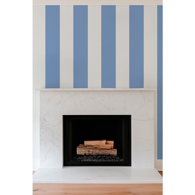 Clubhouse Stripe Grasscloth Wallpaper by House Party | Cornflower Blue and White | 8 Yards For Sale - Image 4 of 11