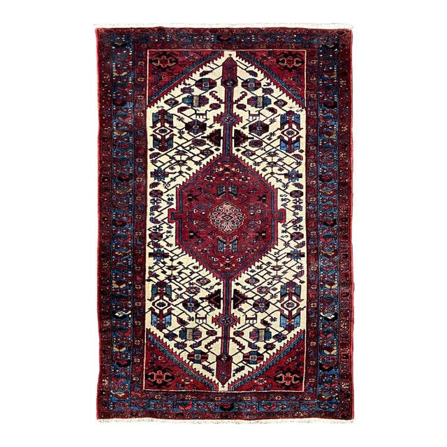 Vintage Persian Zanjan Rug 4'2" X 6'10" For Sale
