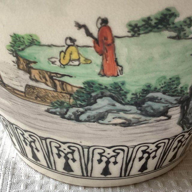 Vintage Chinese Porcelain Hand Painted Vase, Inscribed & Marked, 11" Tall For Sale - Image 10 of 12