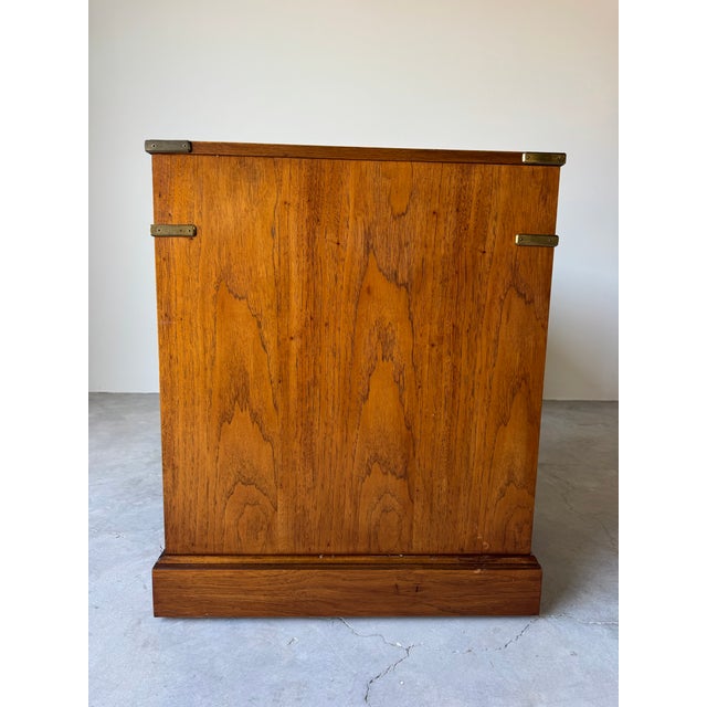 1970’s Hollywood Regency Military Campaign Style Executive Desk With Brass Hardware For Sale - Image 9 of 12