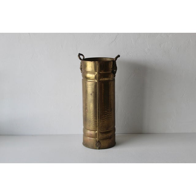 English Style Hammered Brass Umbrella Ornate Stand Handles Vintage Mid Century For Sale - Image 9 of 16