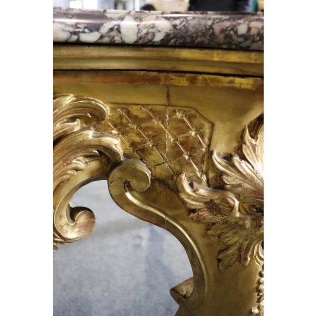 Gold French Louis XV Giltwood Marble Top Center Table C.1880s Era For Sale - Image 8 of 14