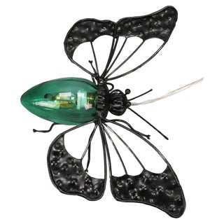 Mid-Century Modern Metal and Green Murano Glass Wall Lamp Butterfly, Italy, 1960s For Sale