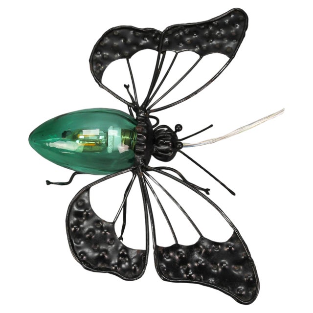 Mid-Century Modern Metal and Green Murano Glass Wall Lamp Butterfly, Italy, 1960s For Sale