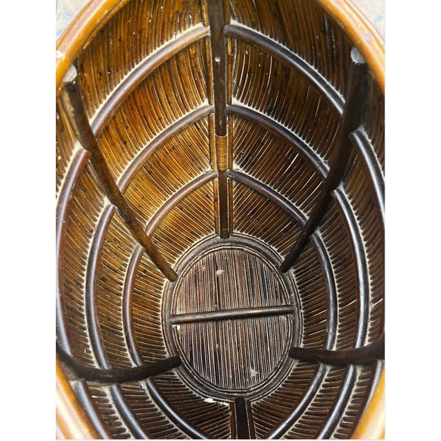 Vintage Coastal Monumental Pencil Reed Lidded Basket For Sale In Providence - Image 6 of 12