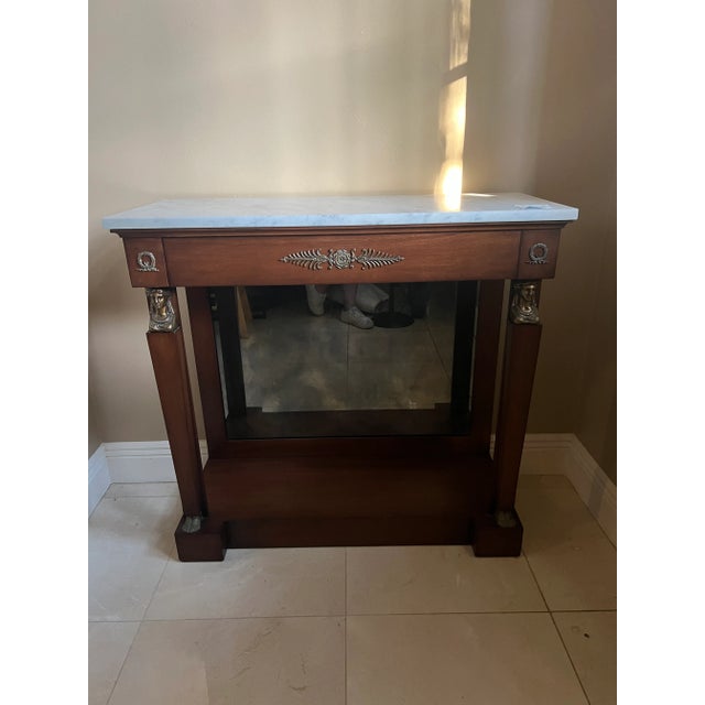 1980s French Empire Style Marble Top Console Table For Sale - Image 11 of 11