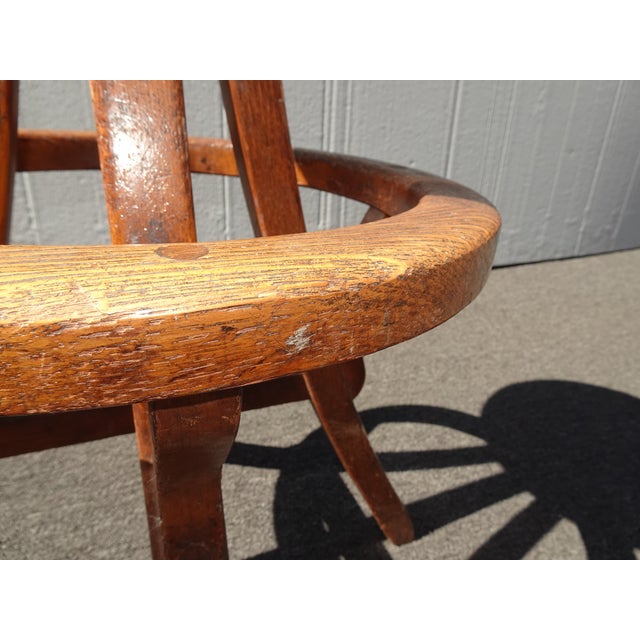 Antique Industrial Adjustable Swivel Oak Drafting Stool Barstool 1of3 ~ # 2 For Sale - Image 14 of 17