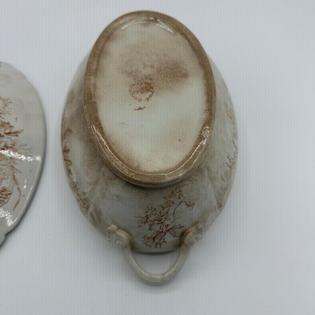 Traditional Antique 19th-Century English Transferware Covered Soup Tureen – Sepia Floral Aesthetic Movement For Sale - Image 3 of 7