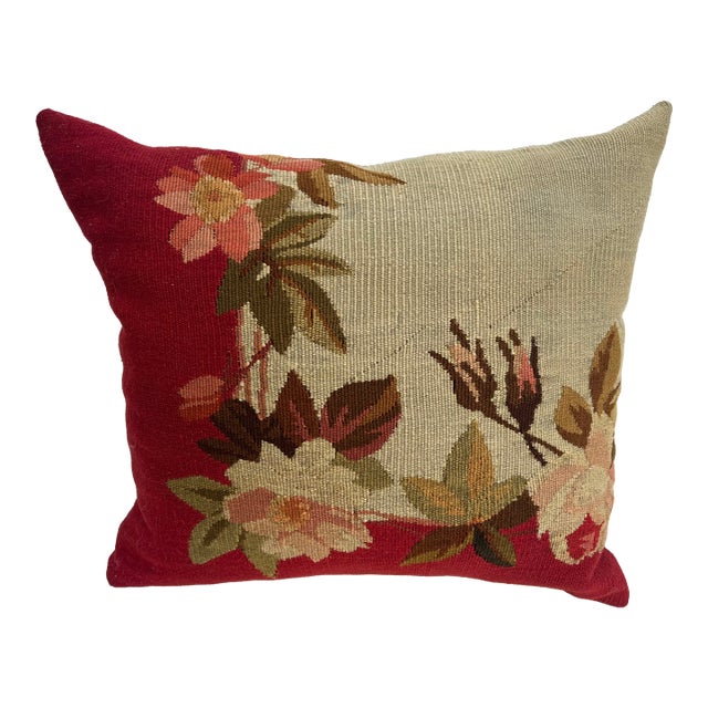 Decorative Pillow Upholstered in Woven 19th Century Aubusson Tapestry For Sale