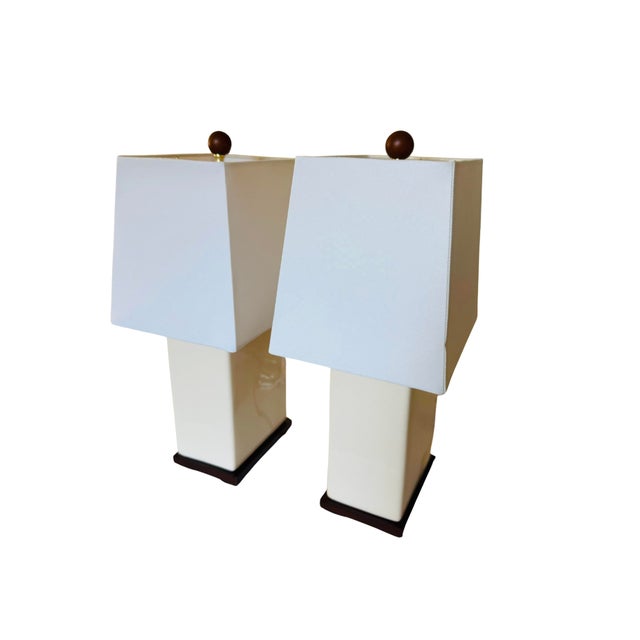 Lauren Ralph Lauren Lauren Ralph Lauren Cream Crackle Glaze Ceramic Table Lamps, Pair For Sale - Image 4 of 12