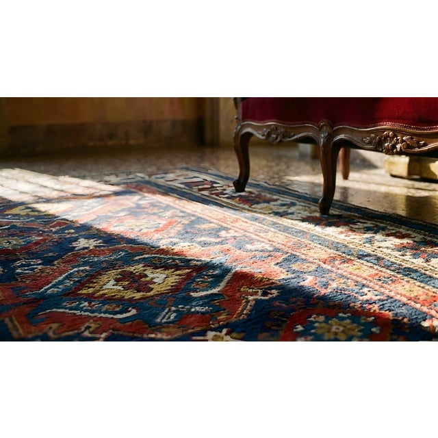 Navy Blue 1890s Blue Navy Geometric Tribal Caucasian Kuba Rug 3'9" X 5'3" Wool Handknotted Carpet For Sale - Image 8 of 9