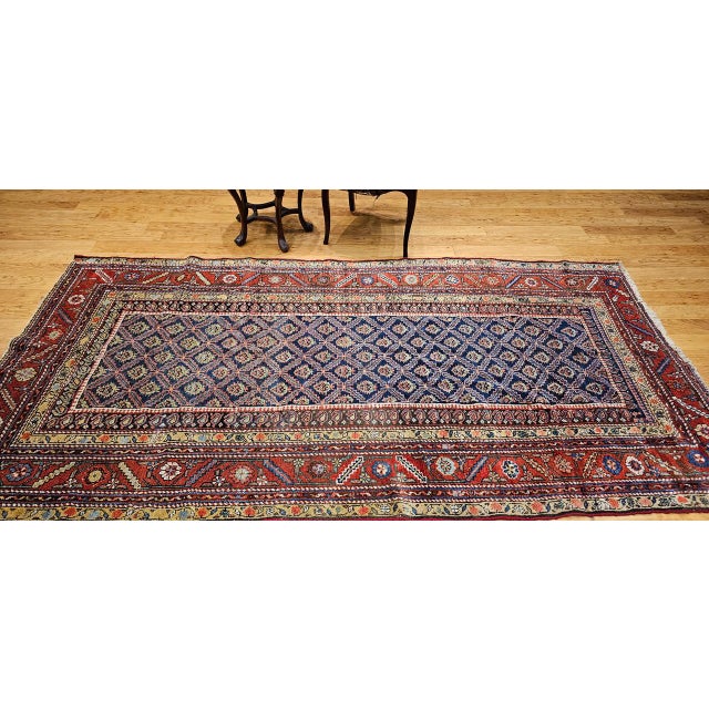 19th Century Persian Kurdish Gallery Rug, Hand-Knotted Wool, Allover Paisley Design, Navy & Red, 5x9 For Sale In Chicago - Image 6 of 18