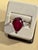 5 Carat Pear Treated Ruby & 0.25 ct Diamond Ring 14 Karat White Gold Size 4.5 For Sale - Image 9 of 18