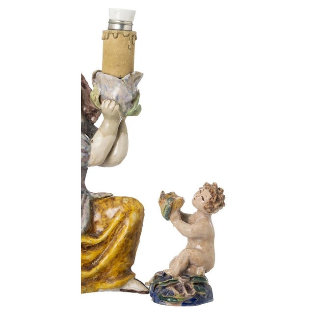 Angel Lamp and Candlesticks Boys in Earthenware by Maria Luísa Fragoso, Set of 3 For Sale - Image 3 of 8