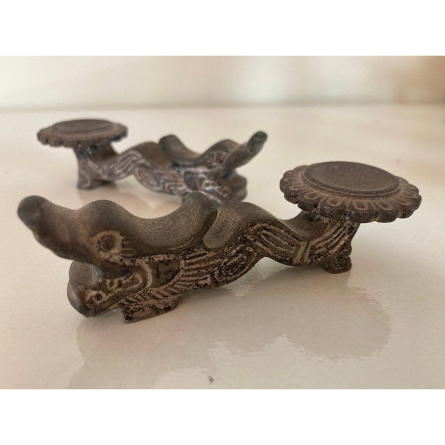 Metal Antique Iron Dragon-Form Chinese Chopstick Rests—A Pair For Sale - Image 7 of 10