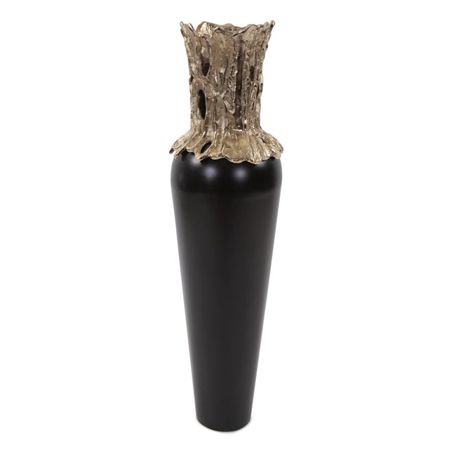 The Black Zetian Vase, Short - These stunning vases are a study in the contrast of finishes and materials. Smooth and...