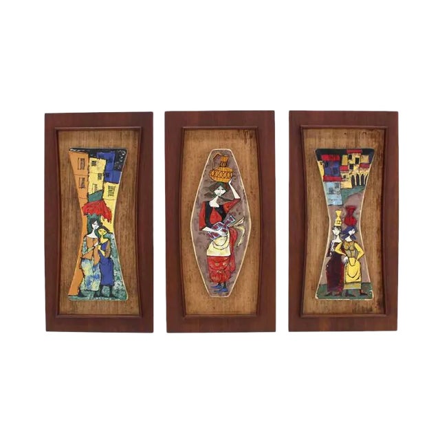Early 20th Century Antique Framed Art Tiles - Set of 3 For Sale - Image 10 of 10