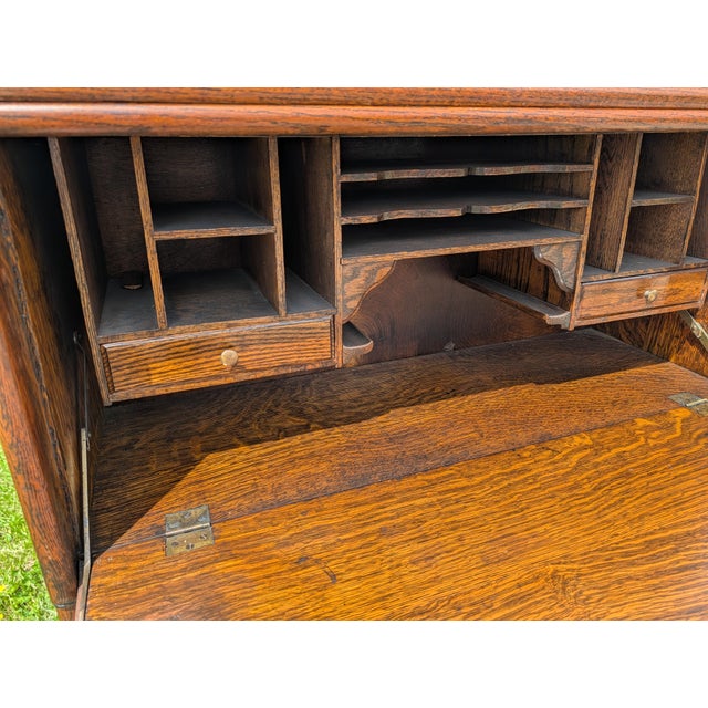 Antique Quartersawn Oak 5 Sections Stacking Barrister Bookcase With Desk 1900s For Sale In Cleveland - Image 6 of 18