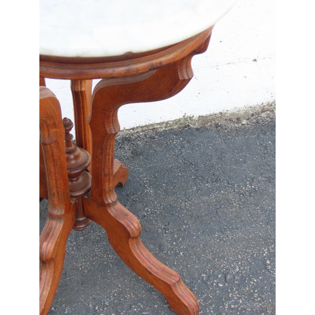 Late 1800s Victorian Eastlake Marble Top Carved Side Table 6909 For Sale - Image 15 of 18