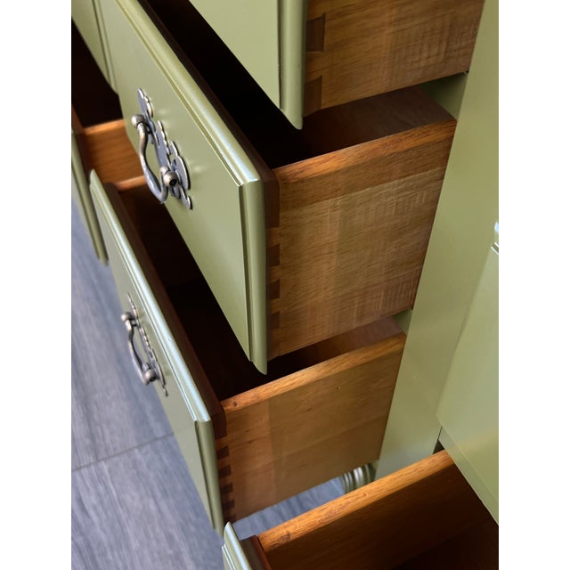 1970's Chippendale Olive Green Lacquer Dresser of Twelve Drawers For Sale - Image 9 of 14