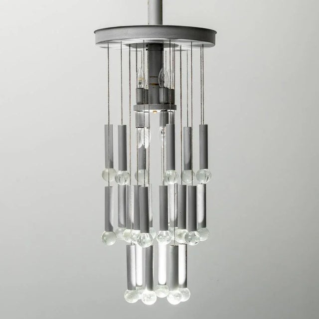 Metal Vintage Chandelier with Pendants attributed to Gaetano Sciolari, 1970s For Sale - Image 7 of 7