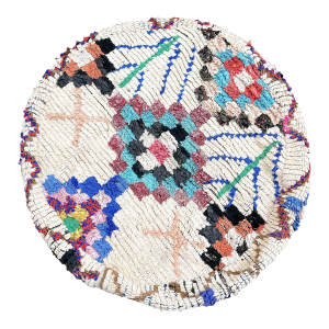 Large Vintage Moroccan Boucherouite Round Pouf Cover