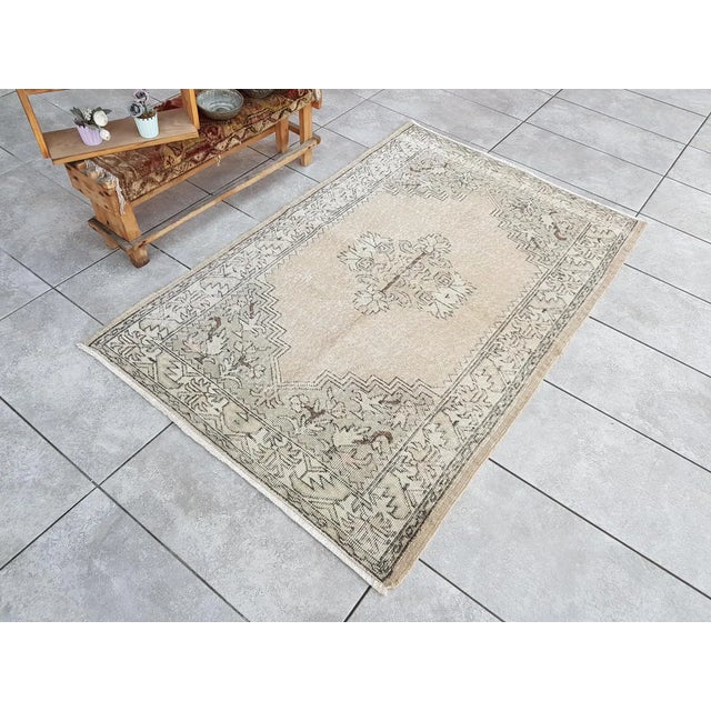 Beige Small Vintage Oushak Rug For Sale - Image 4 of 10