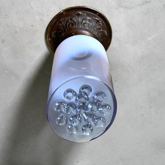 Art Deco Style Opalescent Art Glass Flush Mount with Ornate Brass Base, 1960s For Sale - Image 10 of 18