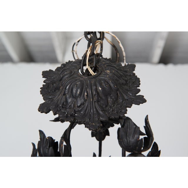 1950s Hollywood Regency Style Italian Black Metal Floral Chandeliers - a Pair For Sale - Image 9 of 18