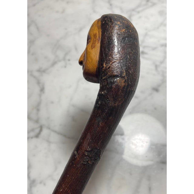 Late 19th Century Antique Folk Art Hand Carved Wood Cane Walking Stick 36” For Sale - Image 5 of 8