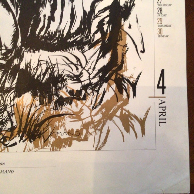 Black Illustration Print From 1989 "Fanciful Calendar" by Yoshitaka Amano, Produced by Ten Production. For Sale - Image 8 of 11