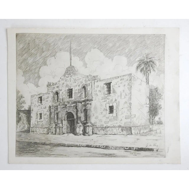 American Early 20th Century Alamo San Antonio Texas Etching For Sale - Image 3 of 3