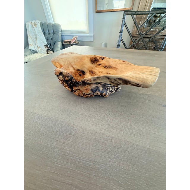 Beautiful piece of nature sculpted into a shallow centerpiece bowl. The bowl has knots on the bottom and lovely burled...