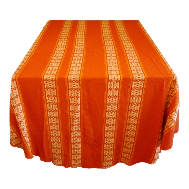 Vintage Burnt Orange Geometric Patten Woven Tablecloth Chairish
