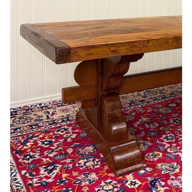 Antique French Country Farm Dining Table Farmhouse Trestle Base Honey Oak For Sale - Image 9 of 17
