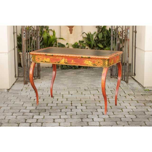 Early 19th Century English Regency 1820s Table with Red Lacquered, Gold and Black Chinoiserie Decor For Sale - Image 5 of 12