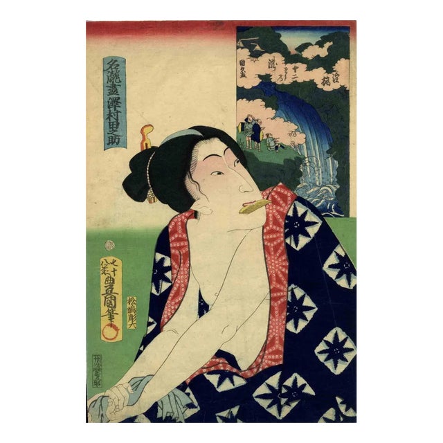 Utagawa Kunisada (Toyokuni III), Famous Waterfalls, Woodcut, 1850s For Sale