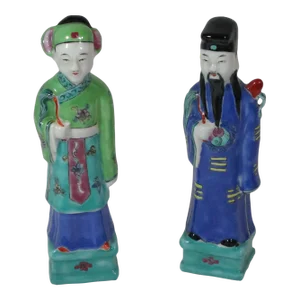 Vintage Chinese Hand Painted Figurines - Set of 2