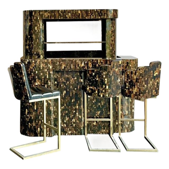 Vintage Boho Tessellated Horn Dry Bar Set of 5 For Sale