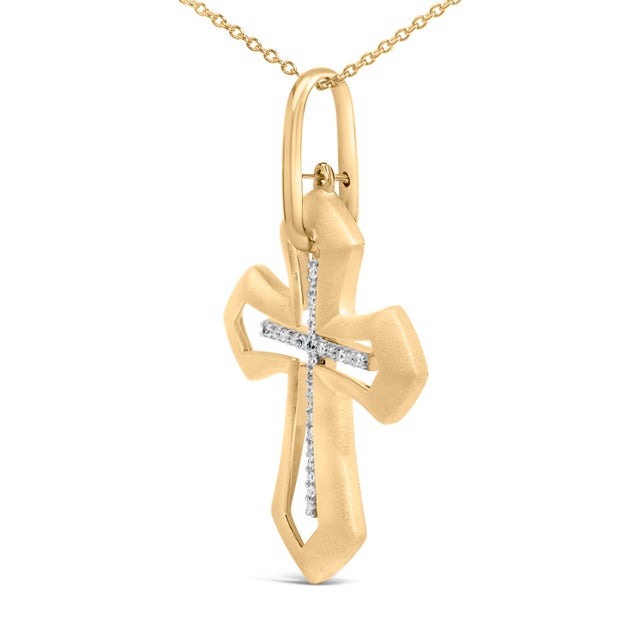 Haus of Brilliance Gold Vermeil Diamond Accent Roman Cross Pendant Necklace For Sale - Image 4 of 4
