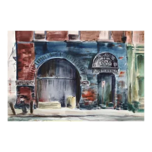 1950s "Water Street Garage P4.12" Watercolor Painting by Eve Nethercott