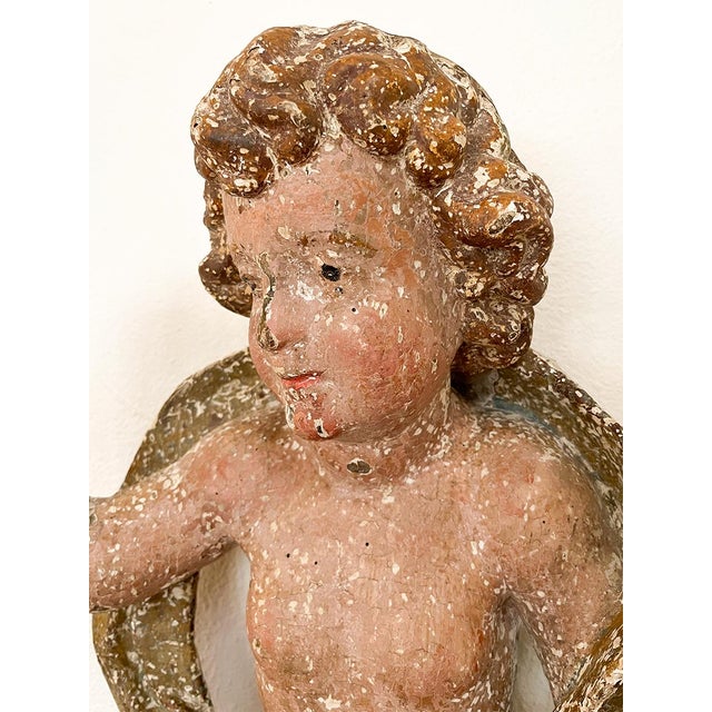 18th Century Pair of 18th Century Italian Carved and Painted Wooden Putti For Sale - Image 5 of 7