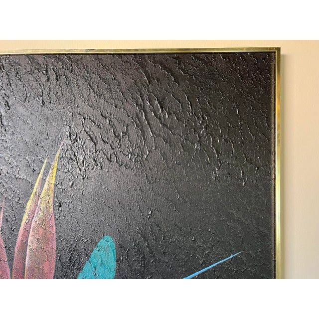 Metal Large 1980's Lee Reynols Bird of Paradise Flowers Oil on Canvas Painting, Framed/ Sold For Sale - Image 7 of 13