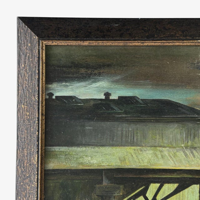 Figurative Vintage Wpa Style Nocturne Industrial Landscape With Sleeping Figure, Signed (Oil on Board) For Sale - Image 3 of 7